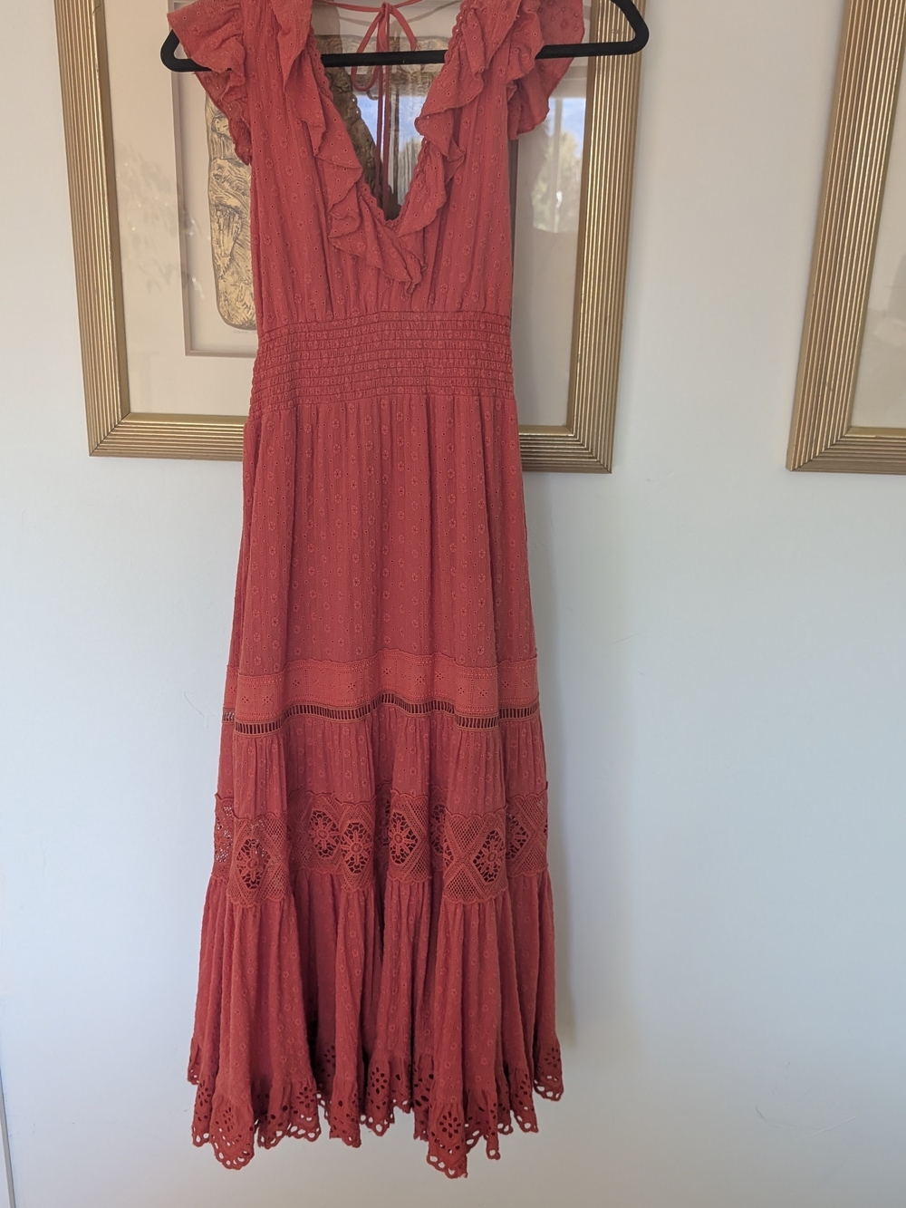 Spell Coral Ruffled V-Neck Maxi Dress